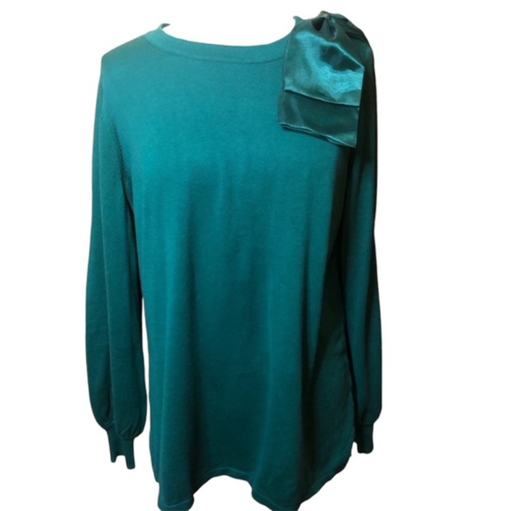 Belle By Kim Gravel Green crew neck Sweater w/detachable green bow Size Large